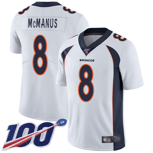 Men Denver Broncos #8 Brandon McManus White Vapor Untouchable Limited Player 100th Season Football NFL Jersey